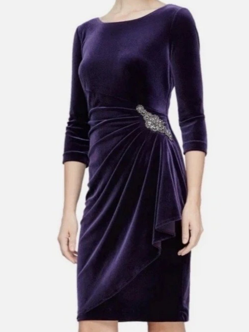 Alex Evenings Women's 3/4 Sleeve Velvet Cocktail Dress